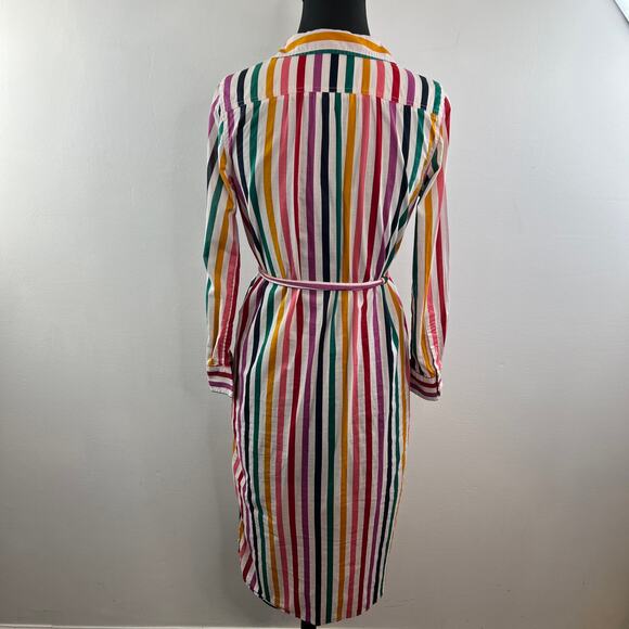 J. Crew Rainbow Striped Shirt Dress Belted Cotton Long Sleeves Knee Length Sz XS - Picture 5 of 12